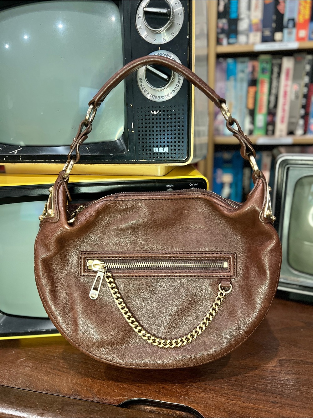 MICHAEL Michael Kors Round Pebbled Leather Hobo Bag – Brown